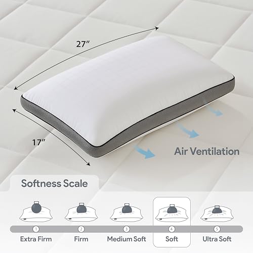 bien LIVING Plush Air Vent Luxury Ultra Standard Pillow, Luxurious 300 Tc 100% Cotton Fabric, White, Pillow Set of 2 (17"X27") - Image 3