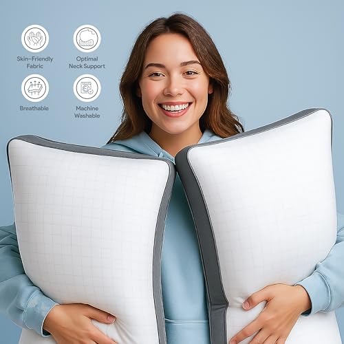 bien LIVING Plush Air Vent Luxury Ultra Standard Pillow, Luxurious 300 Tc 100% Cotton Fabric, White, Pillow Set of 2 (17"X27") - Image 4
