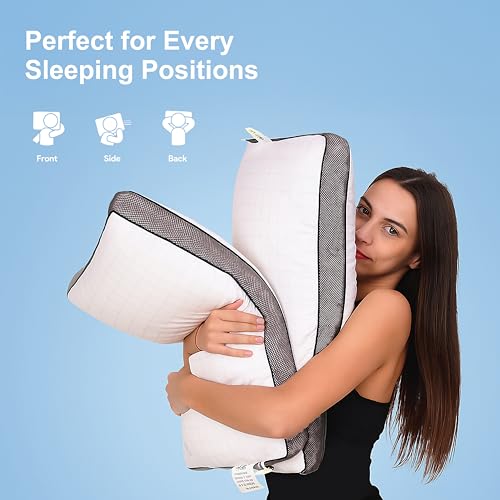 bien LIVING Plush Air Vent Luxury Ultra Standard Pillow, Luxurious 300 Tc 100% Cotton Fabric, White, Pillow Set of 2 (17"X27") - Image 5