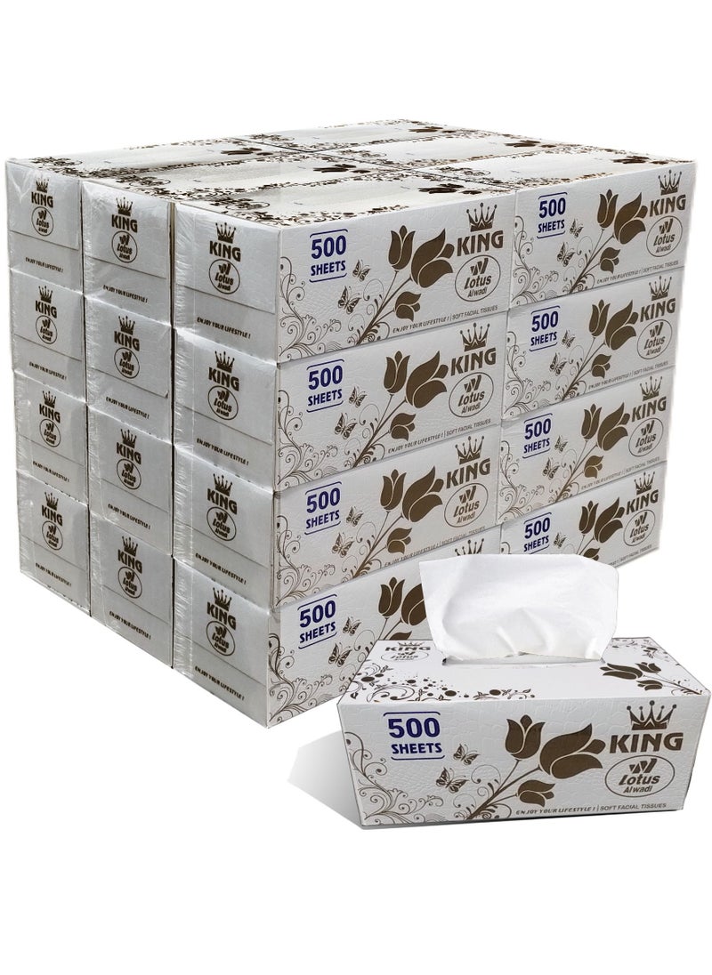 Lotus Alwadi - King Ultra Soft Facial Tissues, 500 Tissues per Box (12,000 Tissue Total), 24 Large Boxes, 2 Ply Packaging, lotus Alwadi - Image 1