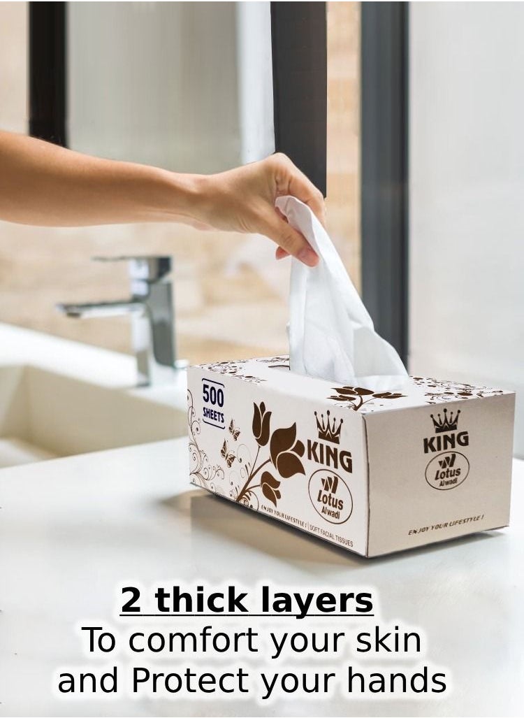Lotus Alwadi - King Ultra Soft Facial Tissues, 500 Tissues per Box (12,000 Tissue Total), 24 Large Boxes, 2 Ply Packaging, lotus Alwadi - Image 1
