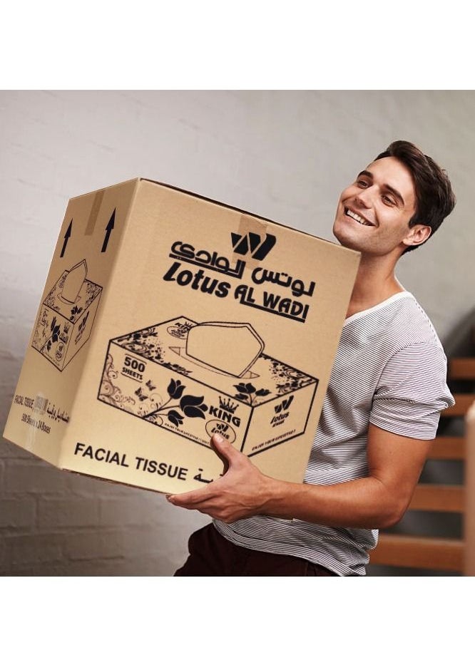 Lotus Alwadi - King Ultra Soft Facial Tissues, 500 Tissues per Box (12,000 Tissue Total), 24 Large Boxes, 2 Ply Packaging, lotus Alwadi - Image 1