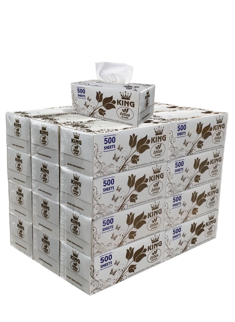 Lotus Alwadi - King Ultra Soft Facial Tissues, 500 Tissues per Box (12,000 Tissue Total), 24 Large Boxes, 2 Ply Packaging, lotus Alwadi - Image 1