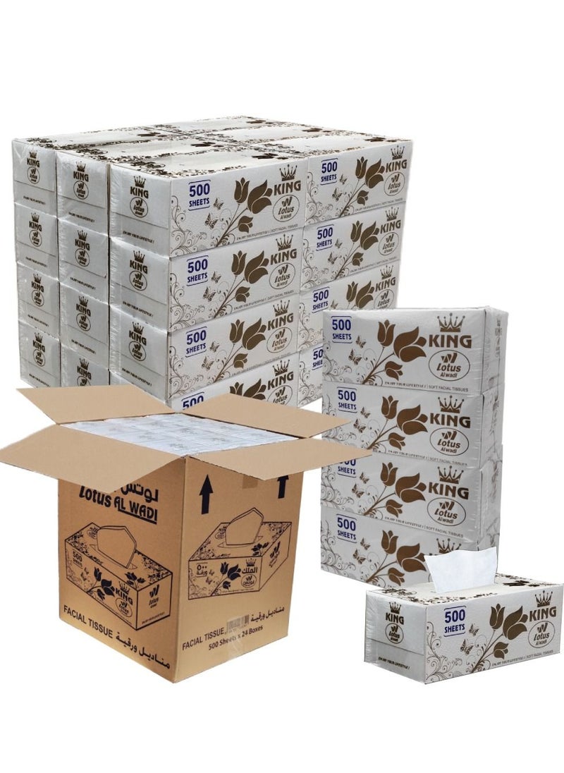 Lotus Alwadi - King Ultra Soft Facial Tissues, 500 Tissues per Box (12,000 Tissue Total), 24 Large Boxes, 2 Ply Packaging, lotus Alwadi - Image 1