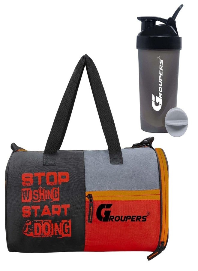 Groupers 20-25L Gym Bag Set of 2 - Water-Resistant Duffle with Shoe Pocket + 400ml Shaker Bottle, Black (43×25×23 cm) - Travel, Workout & Weekender Bag for Men & Women - Image 1