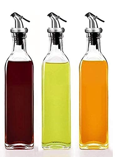 NOBILEA 500ml Crystal Clear Square Shaped Glass Oil Dispenser Bottle with LeverRelease Stopper Snap Flip Top Lid Bottle for Olive Oil Vinegar and Sauce 500ml Pack of 3 pcs - Image 1