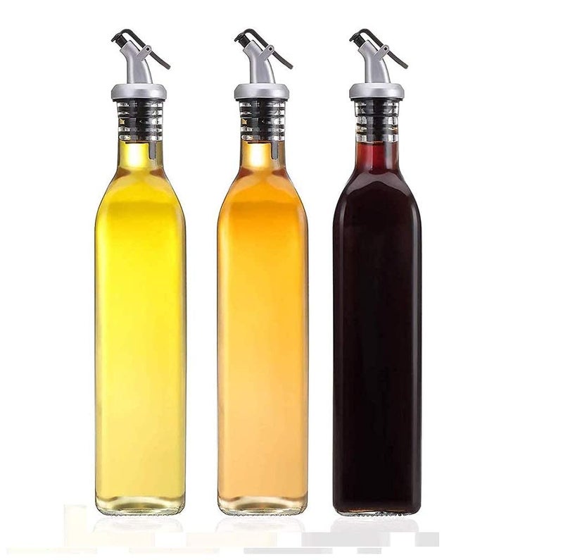 NOBILEA 500ml Crystal Clear Square Shaped Glass Oil Dispenser Bottle with LeverRelease Stopper Snap Flip Top Lid Bottle for Olive Oil Vinegar and Sauce 500ml Pack of 3 pcs - Image 2