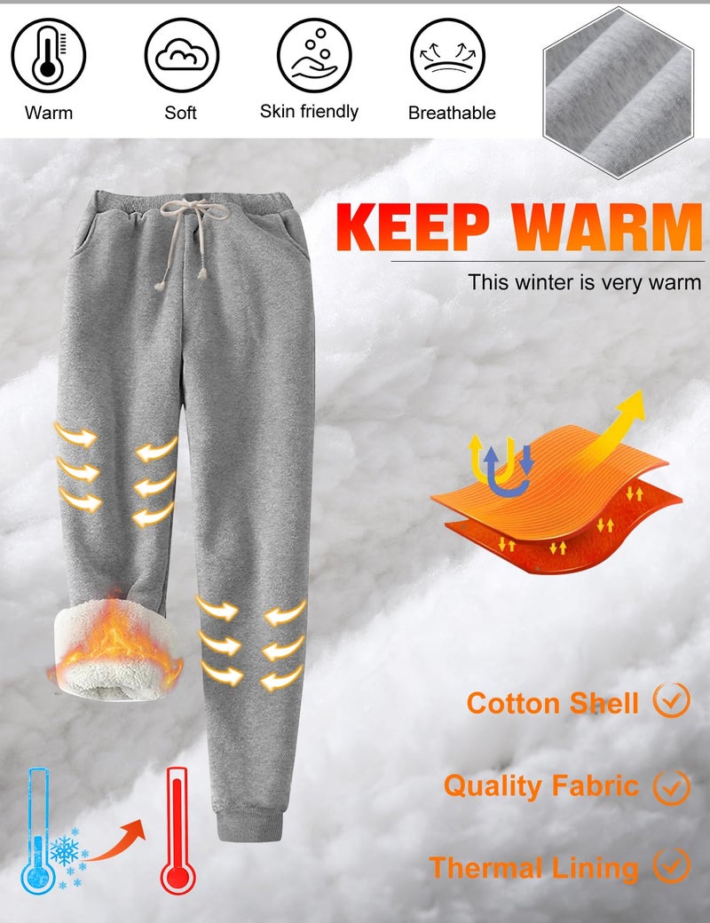 PEHMEA Women's Sherpa Lined Sweatpants Winter Warm, Fleece Joggers for Athletic Lounge(Light Grey-M) - Image 3
