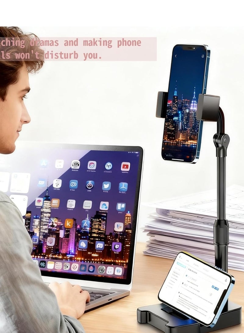 هيروكس حامل هاتف قابل للتعديل الارتفاع، حامل مكتبي دوار 360 درجة وقابل للسحب، حامل هاتف محمول مريح وقابل للدوران للاستخدام على المكتب، متوافق مع جميع هواتف iPhone وiPad والأجهزة اللوحية وسامسونج وأندرويد والهواتف الذكية الأخرى. - Image 3