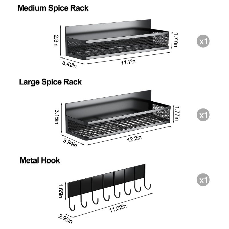 Aufworld Magnetic Spice Rack for Refrigerator, 3 Pack Magnetic Shelf, Moveable Fridge Organizer with 8-Hook Rack, Seasoning Organizer for Kitchen - Image 2