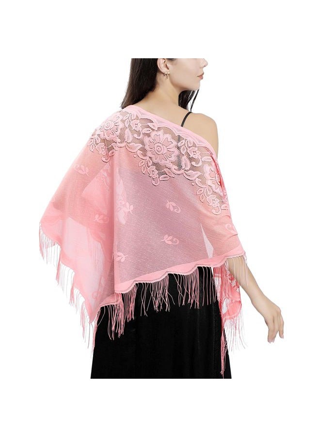 Ladiery Triangle Lace Shawls and Wraps for Evening Dresses with Tassels for Evening Party Mesh Wedding Shawls - Image 1