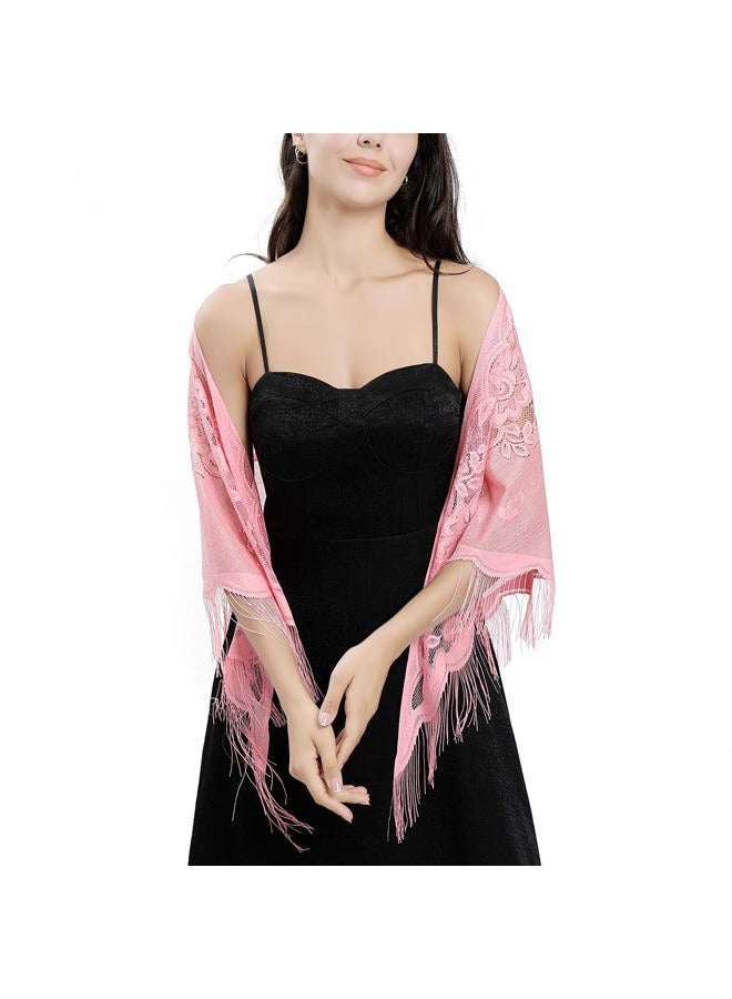 Ladiery Triangle Lace Shawls and Wraps for Evening Dresses with Tassels for Evening Party Mesh Wedding Shawls - Image 4