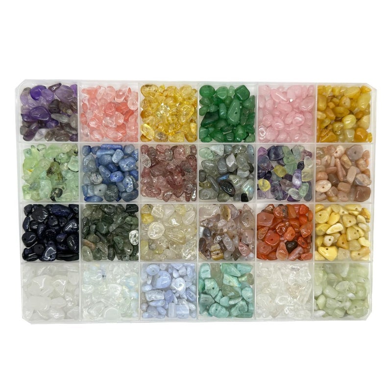 Yephac Gemstone Chips Beads DIY Jewelry Making, Healing Crystals Polishing Crushed Irregular Shaped Beads with Box(24 Colors-1) - Image 1