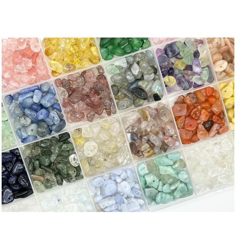 Yephac Gemstone Chips Beads DIY Jewelry Making, Healing Crystals Polishing Crushed Irregular Shaped Beads with Box(24 Colors-1) - Image 3