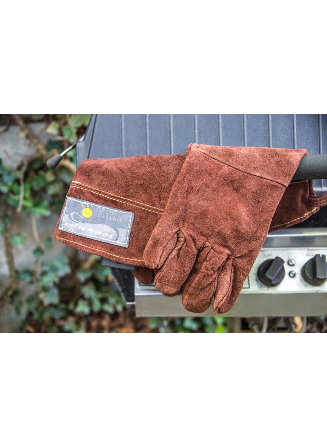 Outset Leather Grill Gloves, Set of 2 Brown Leather BBQ Gloves  - Image 3