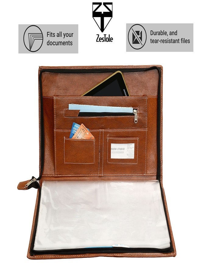 ZesTale Multipurpose Leatherette Professional File Folders for Certificates|Documents Holder|Document Bag|Portfolio|Executive File Legal Size Documents Holder (20 Leafs) (Color-Tan) - Image 2
