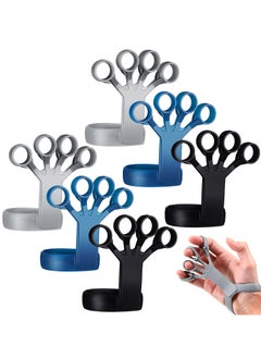 Strength Training Grip Strength Strengthener 6 Pieces Silicone Wrist Puller Finger Exercise Tension Ring Fitness Equipment Forearm Strength Exercise Finger Expander (Black Blue Gray)