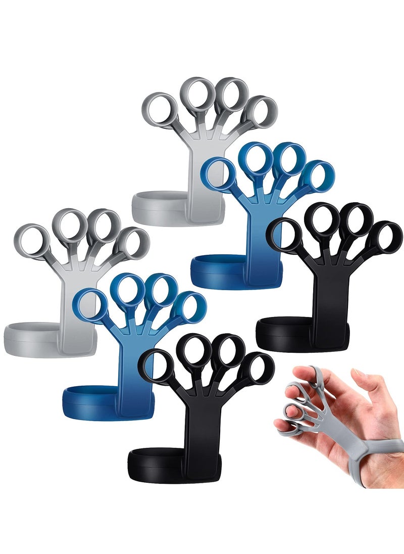 SYOSI - Strength Training Grip Strength Strengthener 6 Pieces Silicone Wrist Puller Finger Exercise Tension Ring Fitness Equipment Forearm Strength Exercise Finger Expander (Black Blue Gray) - Image 1