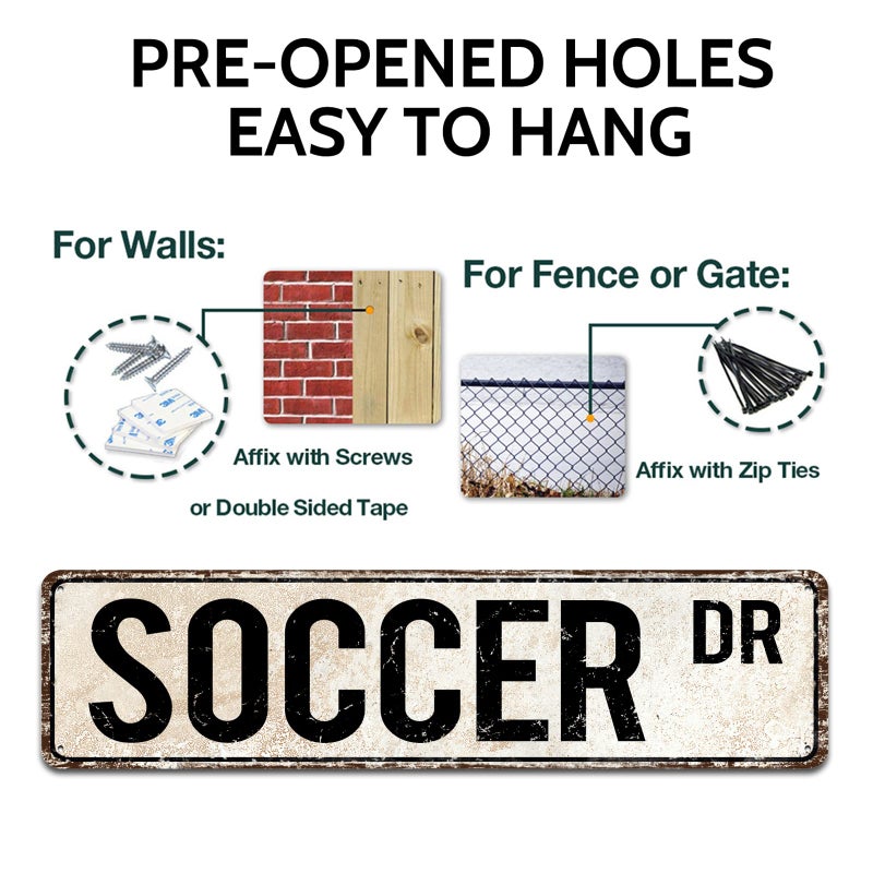 SOYAVE Tin Signs Home Decoration Soccer Sign Fan Soccer Player Soccer Gift Soccer Decor Soccer Athlete Football Street Sign Art Wall Decor Metal Sign 4"" by 16"" - Image 3