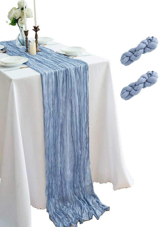KingCheer 2Pcs Cheesecloth Table Runner 10FT 21.6 x 120 Inch Boho Rustic Gauze Table Runners for Wedding Birthday Baby Shower Summer Garden Party Home Decor(Dusty Blue) - Image 1