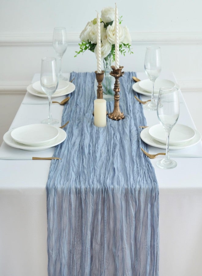 KingCheer 2Pcs Cheesecloth Table Runner 10FT 21.6 x 120 Inch Boho Rustic Gauze Table Runners for Wedding Birthday Baby Shower Summer Garden Party Home Decor(Dusty Blue) - Image 3