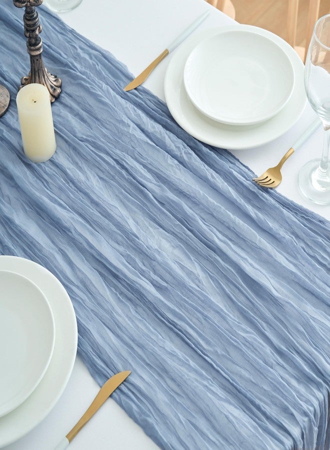KingCheer 2Pcs Cheesecloth Table Runner 10FT 21.6 x 120 Inch Boho Rustic Gauze Table Runners for Wedding Birthday Baby Shower Summer Garden Party Home Decor(Dusty Blue) - Image 5