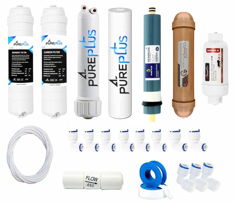 Pure Plus Pureplus Ro Water Filter Kit of Carbon and Sedement Filter, 80 GPD Membrane, Copper,Mineral, UF Membrarane Solid Filter Cartridge - Image 5