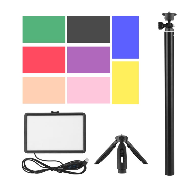 LED Video Light Kit: 160pcs LED Bead Bi-Color 3200K-5600K Dimmable Light With Extendable 137.5cm Tripod & 8 Color Filters - Portable USB Powered Panel For Video Conference Live Streaming Product Photo - Image 2
