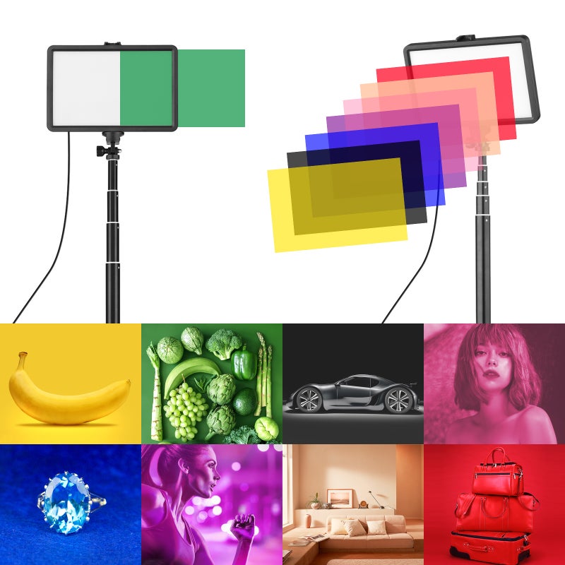 LED Video Light Kit: 160pcs LED Bead Bi-Color 3200K-5600K Dimmable Light With Extendable 137.5cm Tripod & 8 Color Filters - Portable USB Powered Panel For Video Conference Live Streaming Product Photo - Image 3