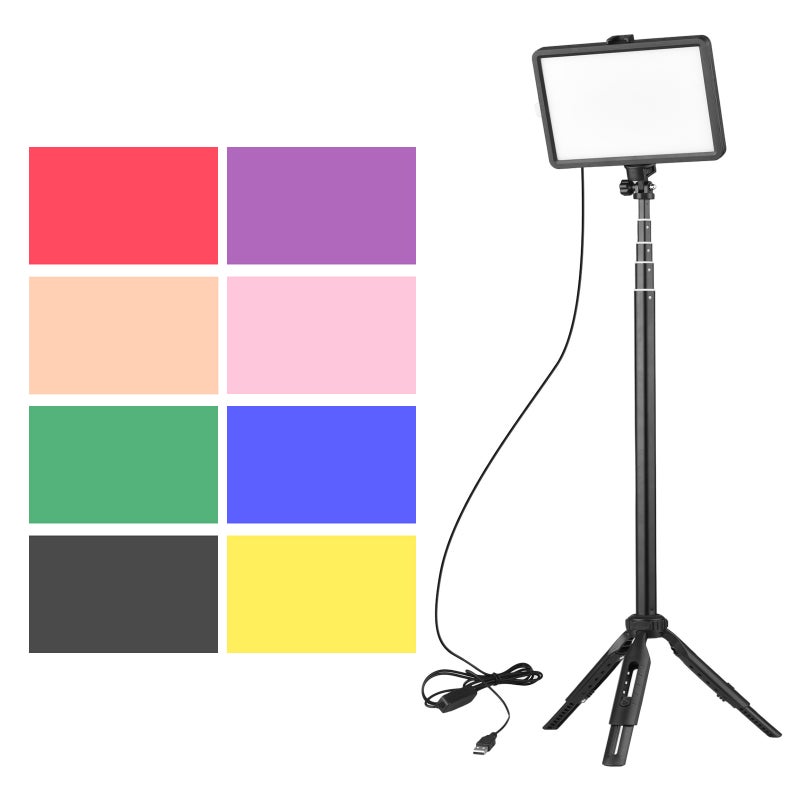 LED Video Light Kit: 160pcs LED Bead Bi-Color 3200K-5600K Dimmable Light With Extendable 137.5cm Tripod & 8 Color Filters - Portable USB Powered Panel For Video Conference Live Streaming Product Photo - Image 1