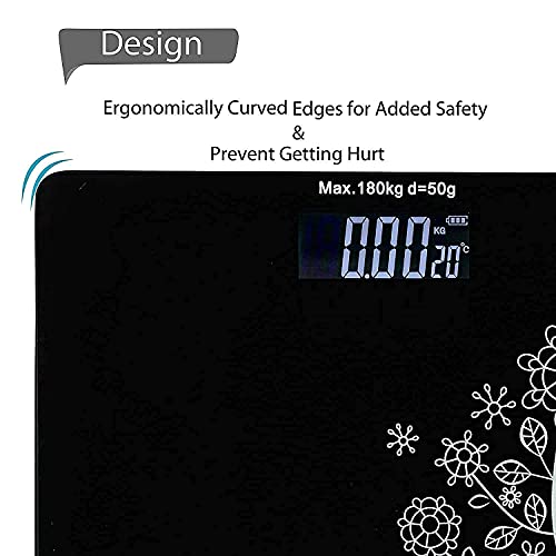 FOMQUAZLI Digital Weight Machine for Body Weight with LCD Display, 180Kg Capacity, Tempered Glass Bathroom Weighing Scale, Electronic Personal Health Scale with Room Temperature & Anti-Skid Design - Image 3