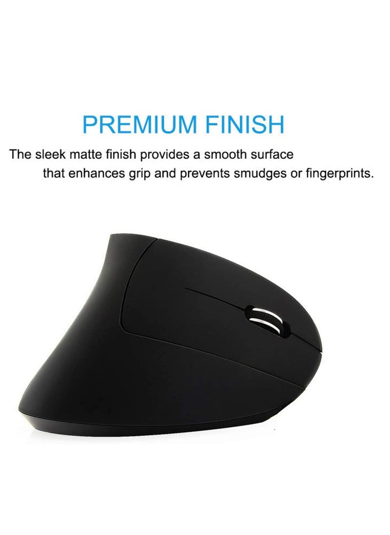 Rechargeable Ergonomic Wireless Mouse 2.4G USB Optical Vertical Mouse with 3 Adjustable DPI 800/1200/1600 Levels 6 Buttons for Computer Laptop PC MacBook (Black)