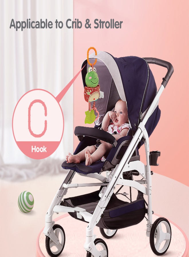 Plush Animal Hanging Rattles with Teether Baby Shaking Toys Leanring Shapes& Colors Windbells for Crib Stroller(Elephant + Lion + Frog + Deer)