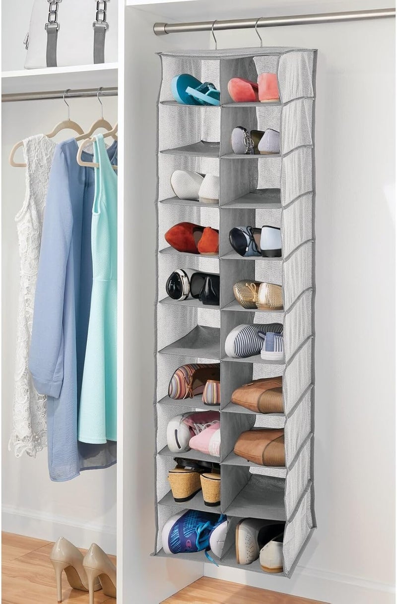 m-design Soft Fabric Closet Organizer - Holds Shoes, Handbags, Clutches, Accessories - Large, 20 Shelf Over Rod Hanging Storage Unit - Gray - Image 1