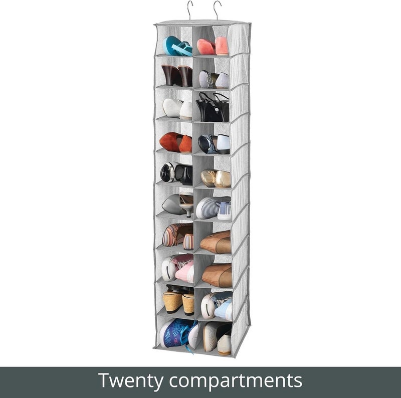 m-design Soft Fabric Closet Organizer - Holds Shoes, Handbags, Clutches, Accessories - Large, 20 Shelf Over Rod Hanging Storage Unit - Gray - Image 4