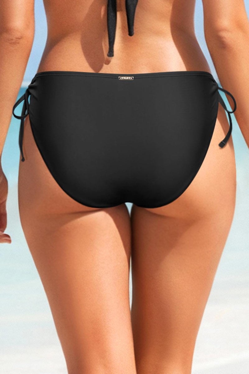 Zmart String Tie Side Bikini Bottoms - Women Full Coverage Swimsuit Bottom Mid Rise Mid Waist Swim Bathing Suit Bottom Black M - Image 2