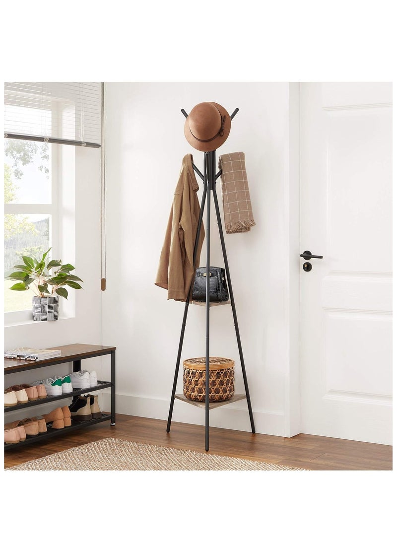Arabest Three-Pronged Coat Rack Freestanding, Coat Hanger Stand, Hall Tree With 2 Shelves, For Clothes, Hat, Bag, Industrial Style, Rustic Brown And Black 180 Cm - Image 2