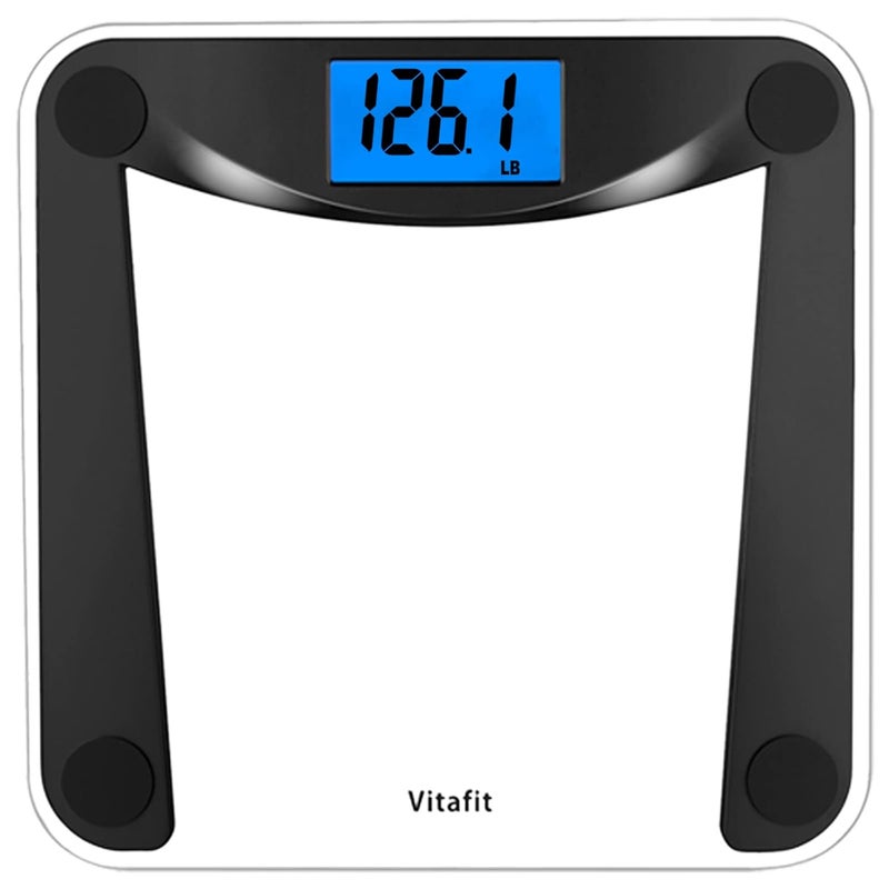 Vitafit Digital Body Weight Bathroom Scale, Focusing on High Precision Technology for Weighing Over 20 Years, Extra Large Blue Backlit LCD and Step-On, Batteries Included, 400lb/180kg, Superb Black - Image 1