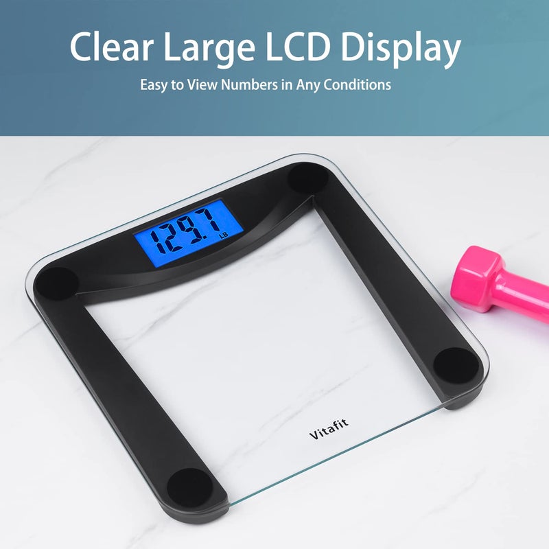 Vitafit Digital Body Weight Bathroom Scale, Focusing on High Precision Technology for Weighing Over 20 Years, Extra Large Blue Backlit LCD and Step-On, Batteries Included, 400lb/180kg, Superb Black - Image 3