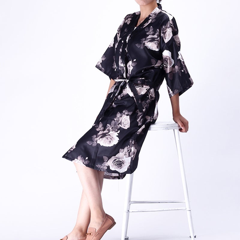 Hairdressing Guest Robe Barbershop Clothes Hair Salon Hair Cutting Dyeing Kimono Hair Color Cape Salon Supplies (Black) - Image 1