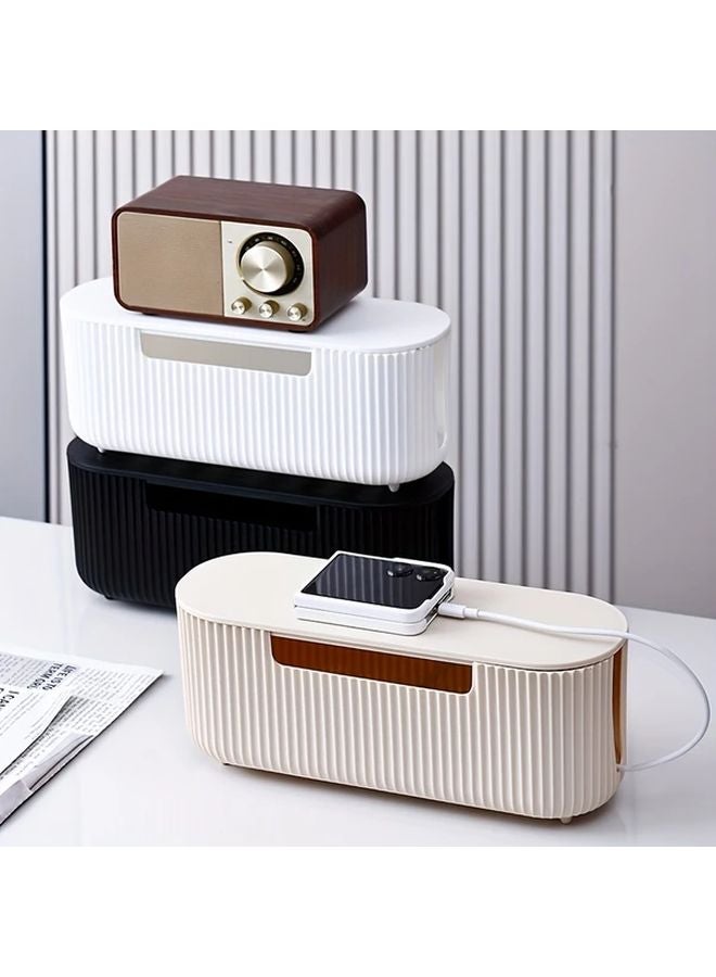 Off White Cable Management Box For Power Strips Surge Protectors Chargers Adapters - Image 2