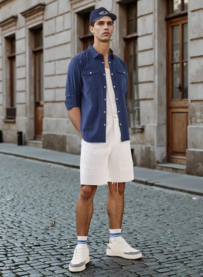 Splash FAV Regular Fit Panelled Denim Shirt with Front Pockets