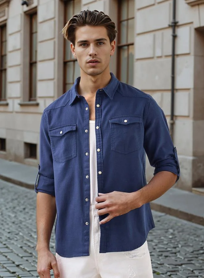 Splash FAV Regular Fit Panelled Denim Shirt with Front Pockets