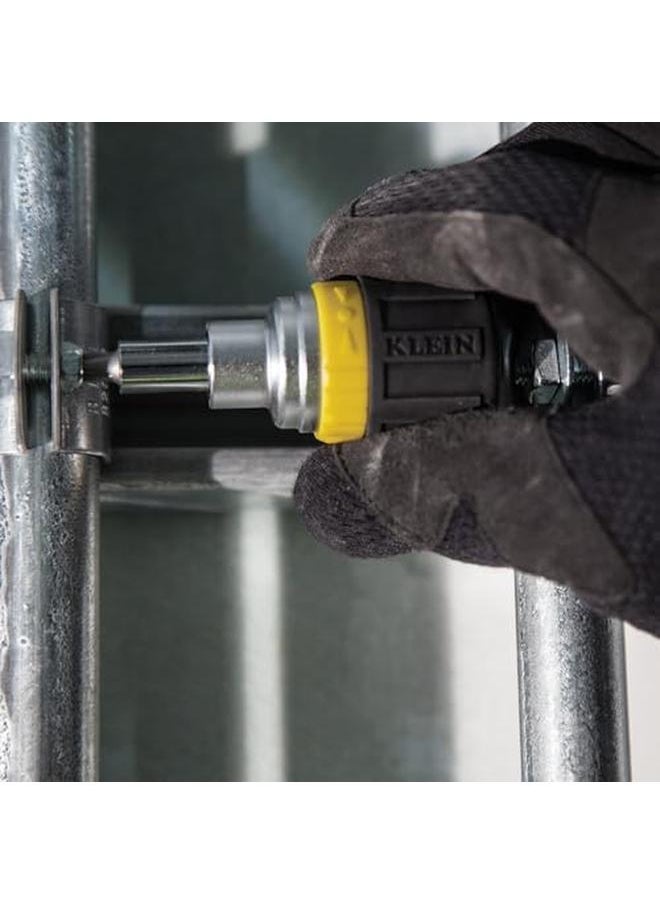 Klein Tools - 32593 Multi Bit Ratcheting Screwdriver 6 Inch 1 Stubby Tool With Phillips And Slotted Bits And 2 Nut Driver Sizes - Image 1