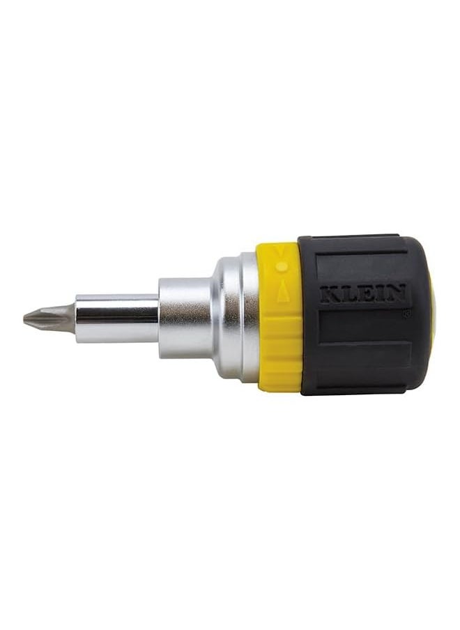 Klein Tools - 32593 Multi Bit Ratcheting Screwdriver 6 Inch 1 Stubby Tool With Phillips And Slotted Bits And 2 Nut Driver Sizes - Image 1