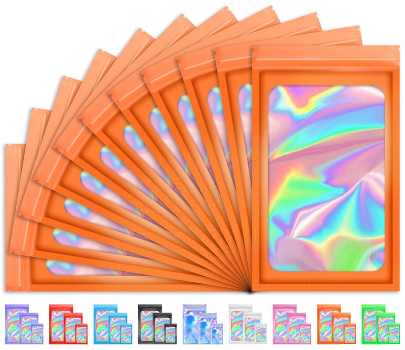 TIFICAL 100 PCS Mylar Holographic Bags Smell Proof Bags Clear Resealable Bags Valentines Day Decorations Gift Baggies for Bracelet Lipgloss Eyelash Jewelry Packaging Orange 4x6 Inch - Image 3