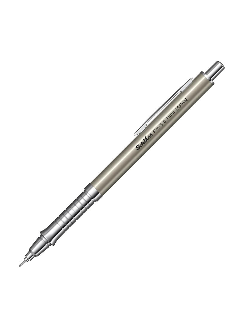 Scrikss - Scrikss ProS 07mm Mechanical Lead Pencil Brushed Grey Barrel Brass Body Push Mechanism Mini Eraser Included Chrome Plated Grip with Linear AntiSlip Pattern - Image 1