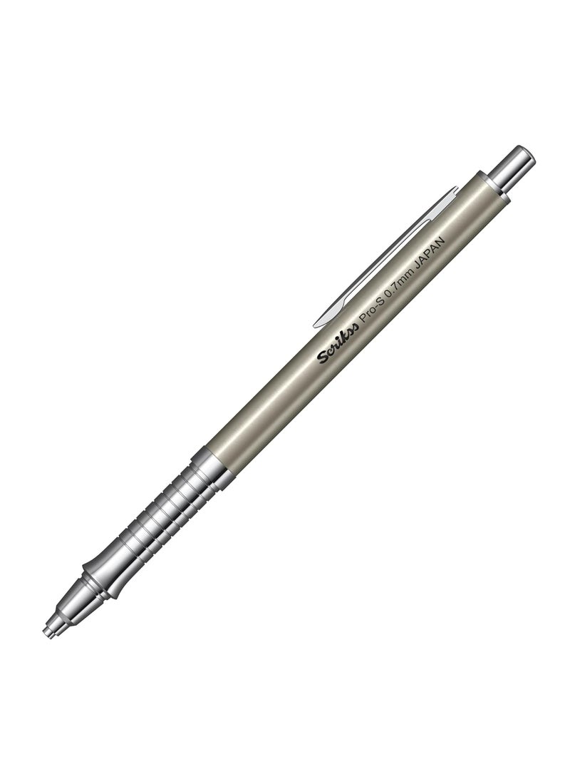 Scrikss - Scrikss ProS 07mm Mechanical Lead Pencil Brushed Grey Barrel Brass Body Push Mechanism Mini Eraser Included Chrome Plated Grip with Linear AntiSlip Pattern - Image 1