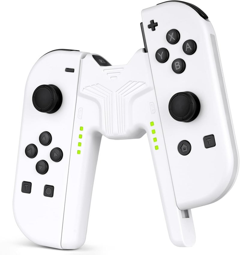 OFFCUP Charger Compatible with Joy Con for Nintendo Switch and OLED Model, Charging Grip Handle, Comfort V-Shaped Game Controller with LED Indicator, USB Type-C, White - Image 1