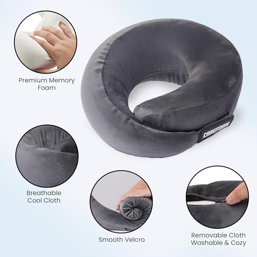 CareFoam Travel Neck Pillow | Premium Memory Foam Neck Pillow for Flight Travel, Car Sleeping | Adjustable Head Rest, Neck Rest Travelling Pillow for Sleeping Head Support - Image 2